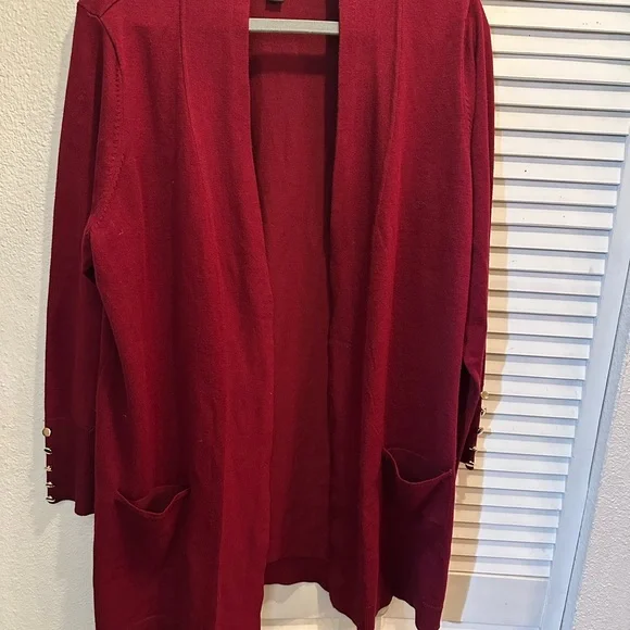 JM Collection Deep Red Open-Front Cardigan - Picture 8 of 8
